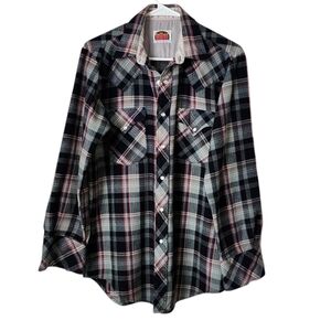 MILLER WESTERN WEAR‎ x VINTAGE 70's pearlized snap button up shirt red blue